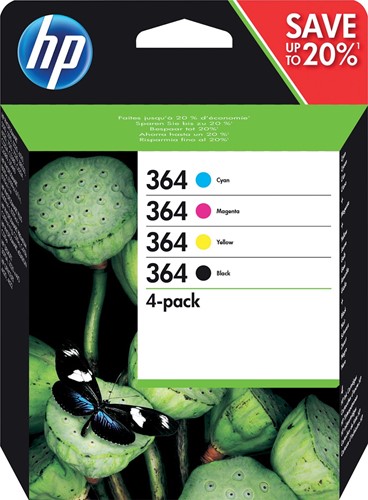 HP inktcartridge 364, 250 pagina's, OEM N9J73AE, 4 kleuren 4 Stuk