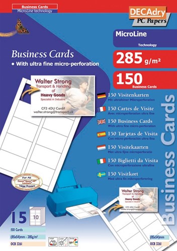 Decadry cartes de visite MicroLine ft 85 x 54 mm, 285 g/m², 150 cartes