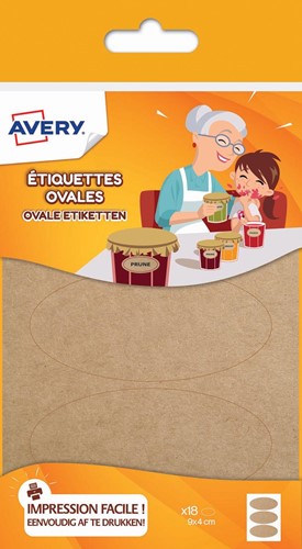 Avery Family étiquettes ovales, ft 4 x 9 cm, kraft, sachet brochable avec 18 étiquettes