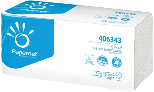 Papernet papieren handdoeken Special, V-vouw, 2-laags, 250 vellen, extra wit