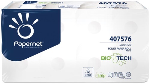 Papernet toiletpapier Superior, 2-laags, 250 vellen, pak van 8 rollen
