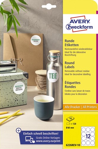 Avery Zweckform étiquettes rondes, 60 mm, blister de 120 pièces, blanc