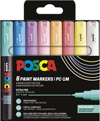 Uni POSCA marqueur peinture PC-1MC, 0,7 -1 mm, étui de 8 pièces en couleurs douces assorties