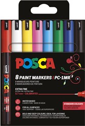 Uni POSCA marqueur peinture PC-1MR, 0,7 mm, étui de 8 pièces en couleurs de base assorties