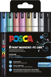 Uni POSCA marqueur peinture PC-1MR, 0,7 mm, étui de 8 pièces en couleurs métaliques assorties
