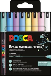 Uni POSCA marqueur peinture PC-1MR, 0,7 mm, étui de 8 pièces en couleurs douces assorties