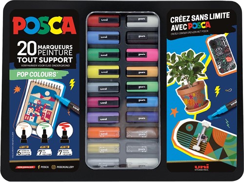 Posca marqueur peinture, boîte en métal de 20 pièces, assorti, dessin Pop Colours