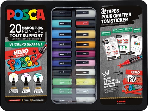 Posca marqueur peinture, boîte en métal de 20 pièces, assorti, dessin Stickers Graffiti