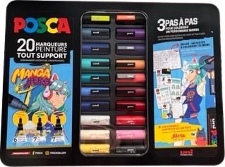 Posca paintmarkers, metalen doos van 20 stuks, assorti, ontwerp Manga