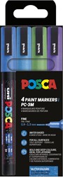 Uni POSCA paintmarker PC-3ML, 1,5 mm, glitter, etui van 4 stuks donkerblauw, lichtblauw, groen en violet