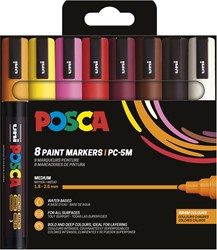 Uni POSCA marqueur peinture PC-5M, 1,8 - 2,5 mm, étui de 8 pièces en couleurs chaud
