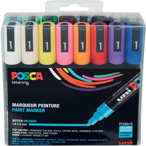 Uni POSCA paintmarker PC-5M, 1,8 - 2,5 mm, etui van 16 stuks in geassorteerde kleuren 1 Set