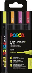 Uni POSCA marqueur peinture PC-5M, 1,8 - 2,5 mm, étui de 4 pièces en couleurs fluo