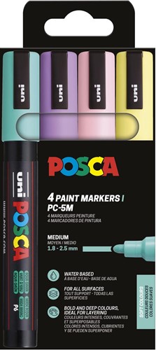 Uni POSCA paintmarker PC-5M, 1,8 - 2,5 mm, etui van 4 stuks in zachte kleuren
