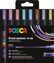 Uni POSCA marqueur peinture PC-5M, 1,8 - 2,5 mm, étui de 8 pièces en couleurs métalliques