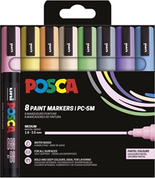 Uni POSCA marqueur peinture PC-5M, 1,8 - 2,5 mm, étui de 8 pièces en couleurs pastel