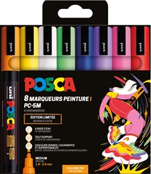 Uni POSCA marqueur peinture PC-5M, 1,8 - 2,5 mm, étui de 8 pièces en couleurs assorties Pop