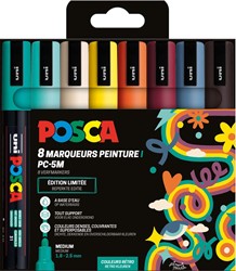 Uni POSCA marqueur peinture PC-5M, 1,8 - 2,5 mm, étui de 8 pièces en couleurs assorties Rétro