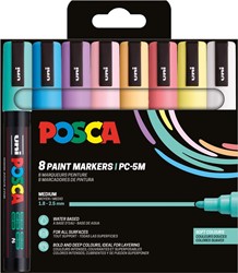 Uni POSCA marqueur peinture PC-5M, 1,8 - 2,5 mm, étui de 8 pièces en couleurs douces