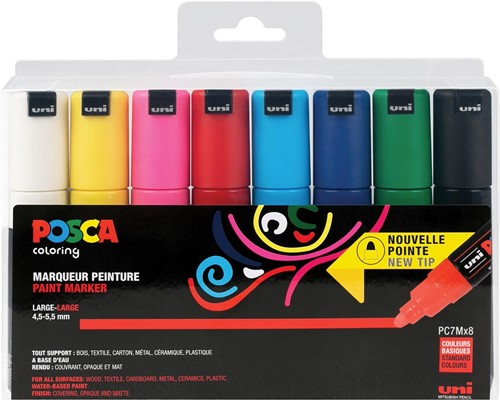 Uni POSCA marqueur peinture PC-7M, 4,5 - 5,5 mm, etui de 8 marqueurs en couleurs basiques assorties