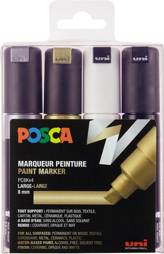 Uni POSCA paintmarker PC-8K, 8 mm, etui van 4 stuks, in geassorteerde kleuren