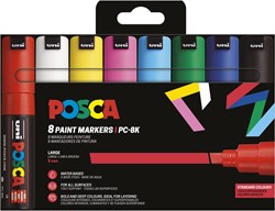 Uni POSCA marqueur peinture PC-8K, 8 mm, étui de 8 pièces en couleurs de base