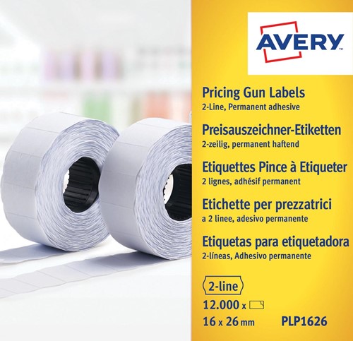 Avery PLP1626 étiquettes pour étiqueteuse, permanent, ft 26 x 16 mm, 12 000 étiquettes, blanc 10 Rol