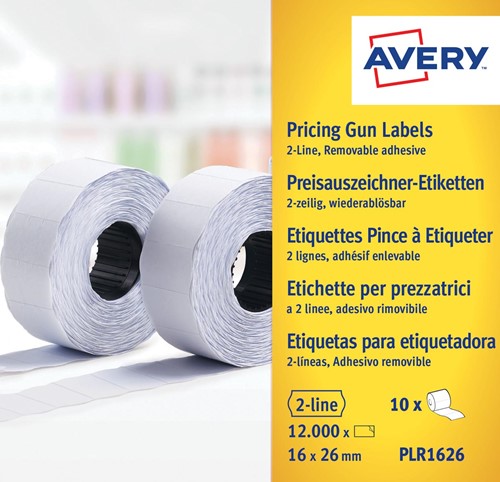 Avery PLR1626 étiquettes pour étiqueteuse, non-permanent, ft 26 x 16, 12 000 étiquettes, blanc