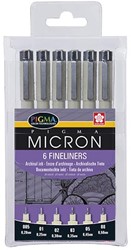 Sakura Fineliner Pigma, zwart, 6 stuks 6 Stuk