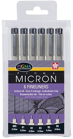 Sakura Fineliner Pigma, zwart, 6 stuks 6 Stuk