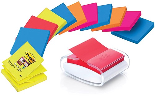 Post-it Super Sticky z-notes dévidoir Pro Color wit, pour ft 76 x 76 mm, 12 blocs jaune inclus