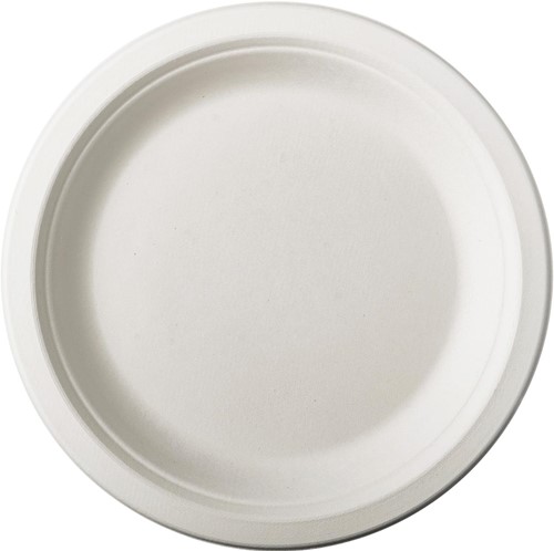 Assiette pure, ronde, blanche, diamètre 18 cm, en canne à sucre, paquet de 50 pièces
