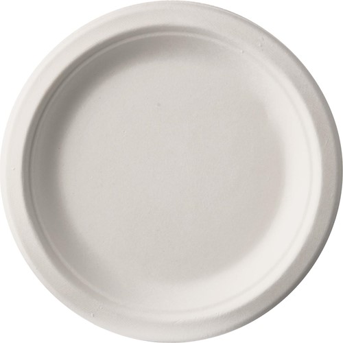 Assiette pure, ronde, blanche, diamètre 23cm, en canne à sucre, paquet de 50 pièces