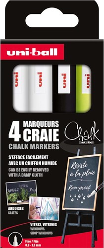 Uni-ball marqueur craie, pointe ronde de 0,9-1,3 mm, étui de 4 pièces, assorti