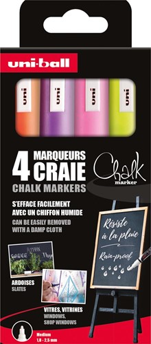Uni-ball marqueur à la craie, pointe ronde 1,8 - 2,5 mm, étui de 4 pièces, assorti