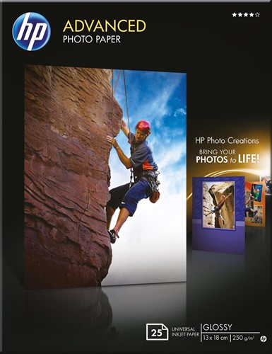 HP Advanced fotopapier ft 13 x 18 cm, 250 g, pak van 25 vel, glanzend 25 Vel