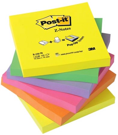 Post-it Z-notes, 100 vel, ft 76 x 76 mm, neonkleuren, pak van 6 stuks 6 Stuk