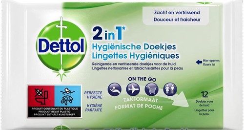 Dettol lingettes nettoyantes 2-en-1, paquet de 12 pièces