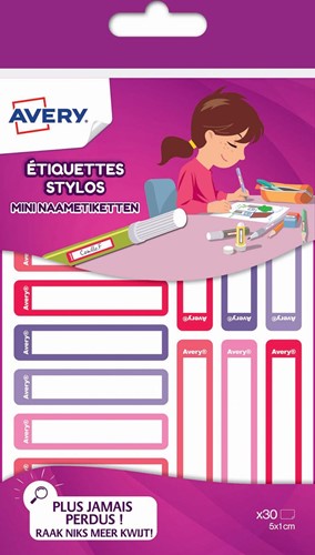 Avery Family étiquettes stylos minis, ft 5 x 1 cm, rose/violet, sachet brochable avec 30 étiquettes