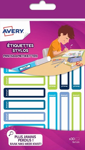 Avery Family étiquettes stylos minis, ft 5 x 1 cm, bleu/vert, sachet brochable avec 30 étiquettes