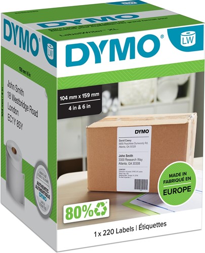 Dymo étiquettes LabelWriter, ft 104 x 159 mm, blanc, 220 étiquettes 220 Stuk