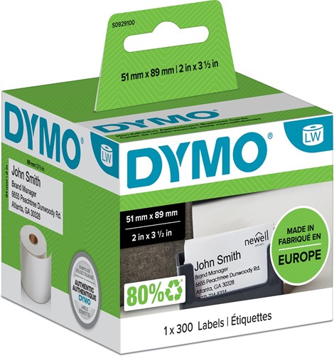 Dymo étiquettes LabelWriter ft 51 x 89 mm, blanc, 300 étiquettes 300 Stuk