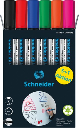 Schneider Maxx 290 whiteboardmarker, 5 + 1 gratis, assorti 6 Stuk