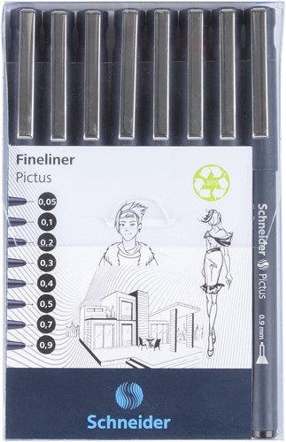 Schneider fineliner Pictus, etui van 8 stuks, zwart