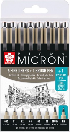 Sakura stylo à dessin Pigma Micron set de 7+1, noir