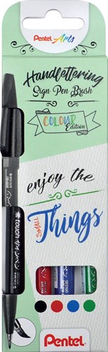 Pentel brushpen Sign Pen Brush Touch, kartonnen etui met 4 stuks: zwart, blauw, rood en groen