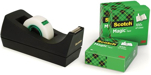 Scotch plakbandafroller zwart + 4 rollen 1 Set