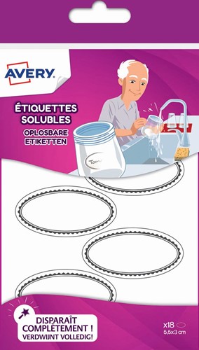 Avery Family étiqettes solubles ovales, ft 5,5 x 3 cm, sachet brochable avec 18 étiquettes