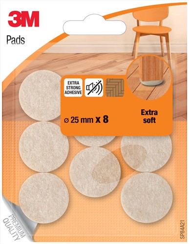 3M pads de protection, en feutre, diamètre 25 mm, blister de 8 pièces