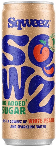 SQWZ Press boisson rafraîchissante White Peach BIO, canette de 25 cl, paquet de 12 pièces